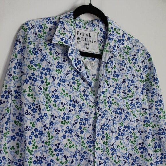 Frank & Eileen Barry Signature Crinkle Cotton Button Up Shirt Blue-Green Floral - Picture 6 of 11